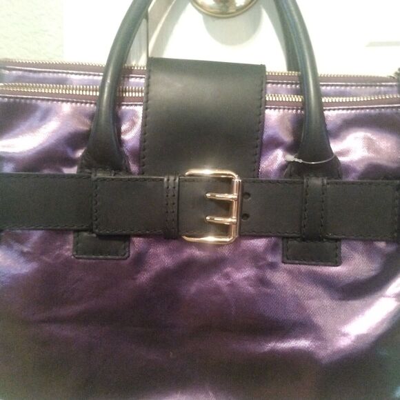 Ports 1961 Purple Metallic Leather Messenger Hand Bag Purse w/ Stone Accent - Picture 4 of 15
